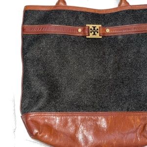 Tory Burch Wool Leather Trim Tote